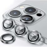 iPhone 14 Pro Max/15 Pro Camera Lens Protector - 3-Pack 9H Tempered Glass with Alloy Ring (Silver Titanium)