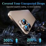 iPhone 14 Pro Max/15 Pro Camera Lens Protector - 3-Pack 9H Tempered Glass with Aluminum Alloy Ring (Desert Titanium) - Image 3