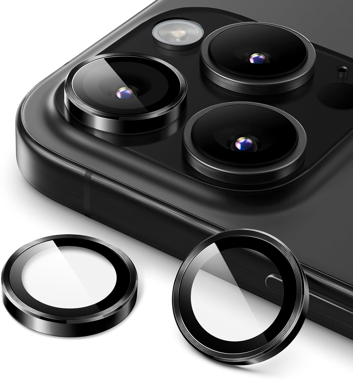 51068bd9e70841b618bedb6ec5a8737b1756557653.jpg iPhone 16/17 Pro Max Camera Lens Protector - 3-Pack 9H Tempered Glass with Aluminum Alloy Ring, Anti-Scratch HD Cover (Black) - Image 1