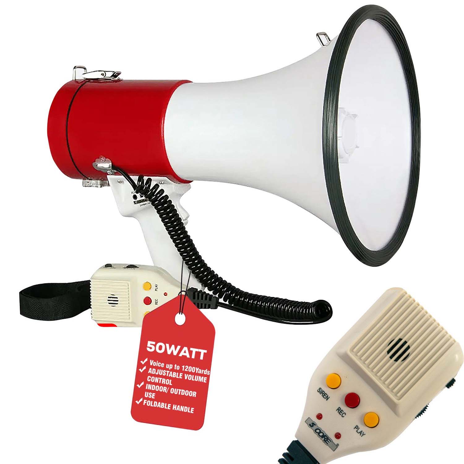 83b5009e040969ee7b60362ad74265731758961985.jpeg Portable Handheld Megaphone 50W high-power speaker with built-in siren & recording function for clear, long-range communication. - Image 1