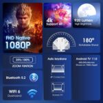 Mini Projector 2024 | Upgraded 1080P Native 4K Support | Portable Projector with Dual Control | WiFi 6, BT5.2, 180° Keystone - Image 3