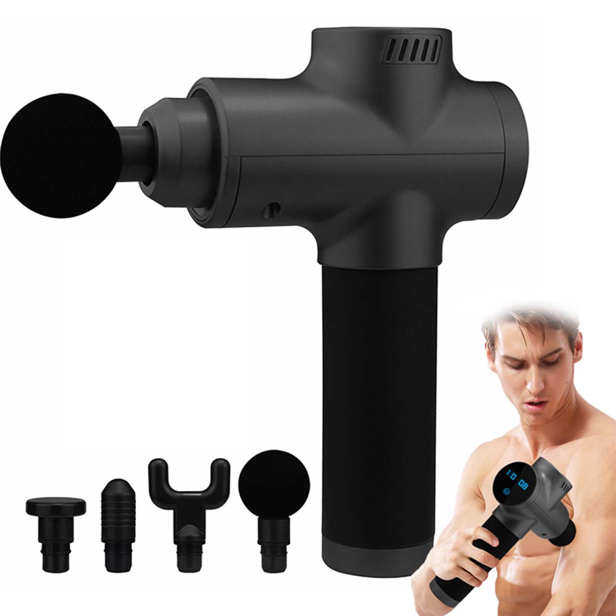 95d2eecf0b37ebea12adc51873c0dd071761315800.jpg Professional Fascial Massage Gun. 6-speed deep tissue massager with 4 heads for muscle pain relief. Rechargeable & handheld (Multi-Colour) - Image 1