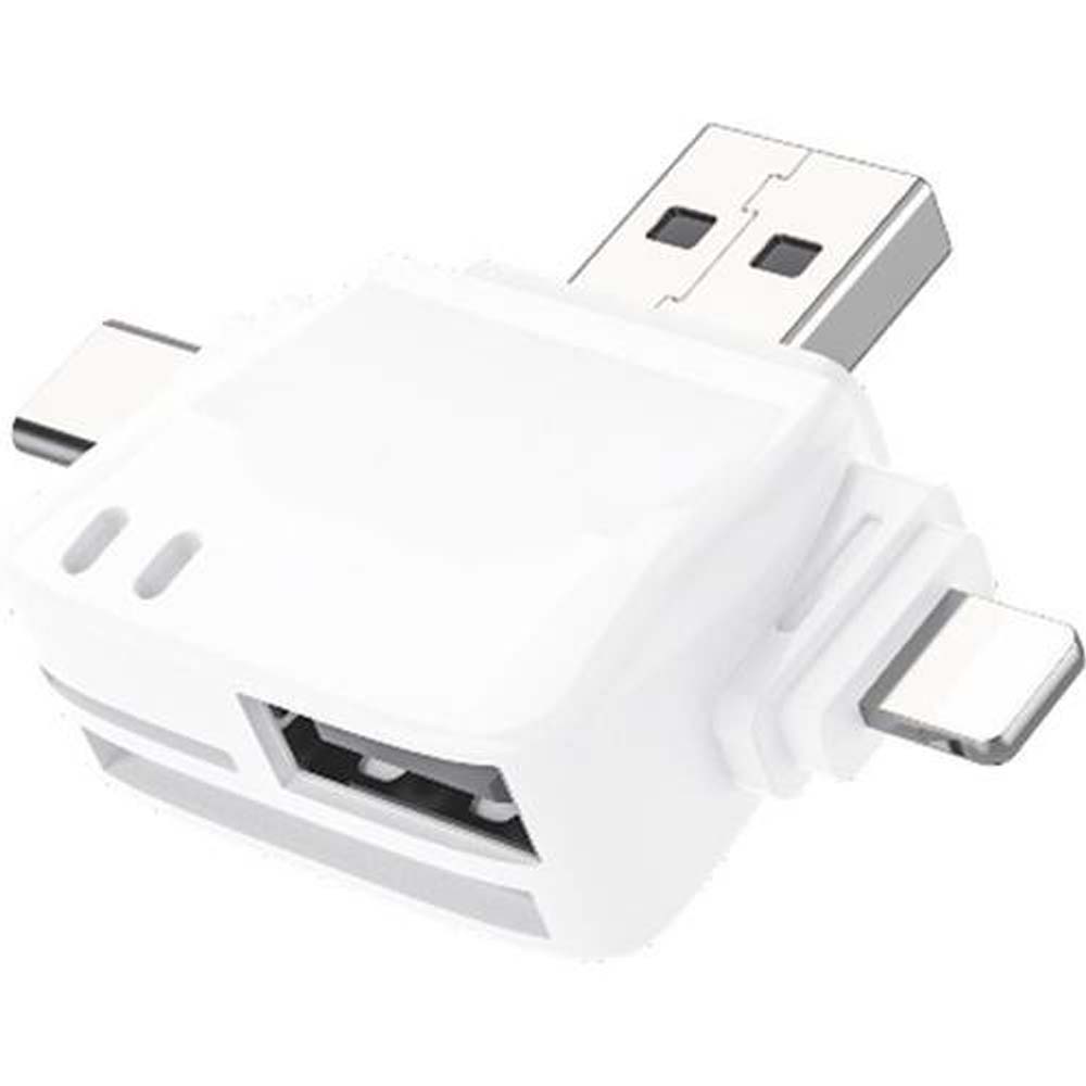 fb65a9bc641a44f725ddc06d650db07d1773829296.jpg GD-DK121 6-in-1 OTG Mobile Card Reader. USB-C, Lightning, Micro USB & USB 2.0 with SD/TF card slots. Portable data transfer. - Image 1